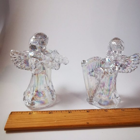Pair of Iridescent Glass Angels Cherubs Playing Instruments Candle Holders - Picture 16 of 16